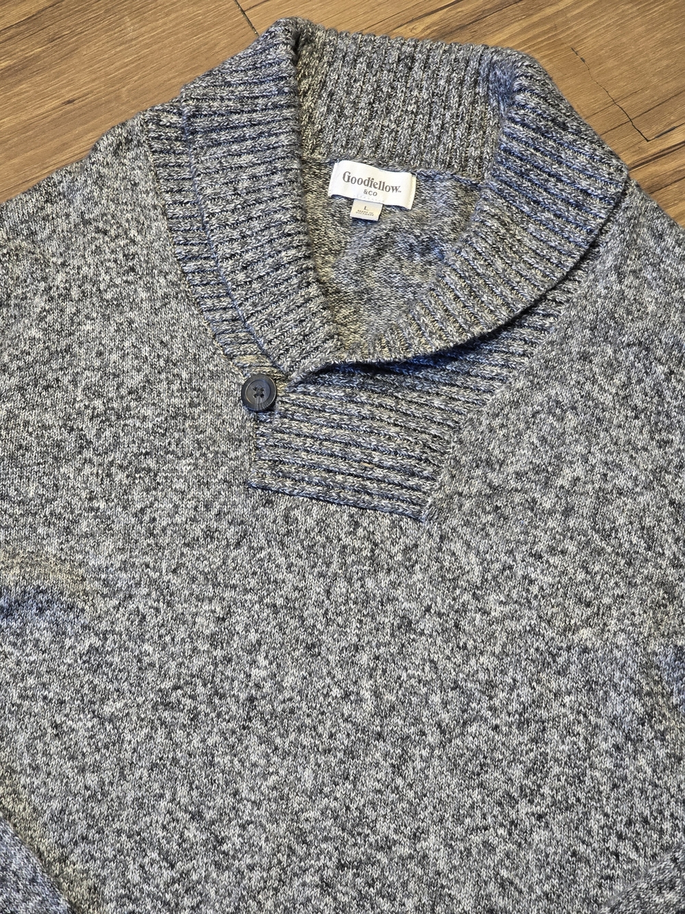 Goodfellow & Co Men’s Shawl Collar Sweater - Black Gray Heather Knit, Size L